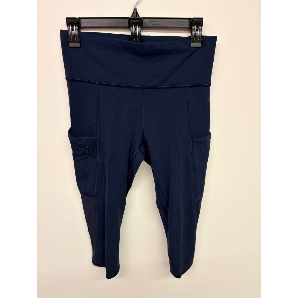 Athleta Contender Crop Sporty Mesh Athletic Leggings Mesh Pockets S Navy Blue